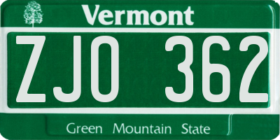 VT license plate ZJO362