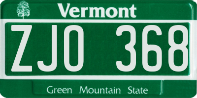 VT license plate ZJO368