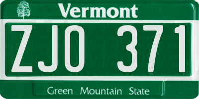 VT license plate ZJO371