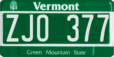 VT license plate ZJO377