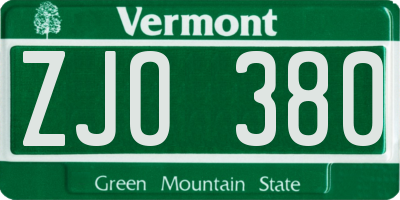 VT license plate ZJO380