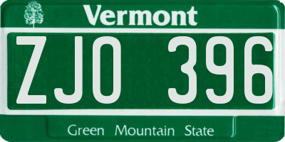 VT license plate ZJO396