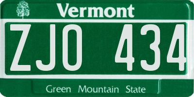 VT license plate ZJO434