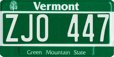 VT license plate ZJO447