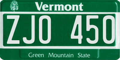 VT license plate ZJO450