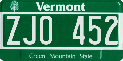 VT license plate ZJO452