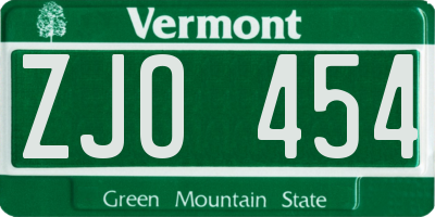 VT license plate ZJO454