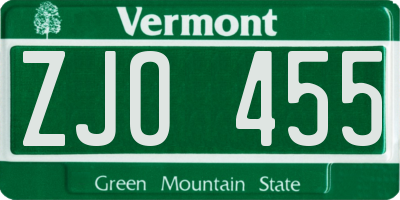 VT license plate ZJO455