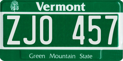 VT license plate ZJO457