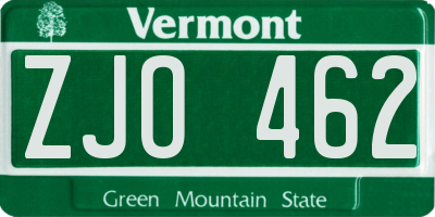 VT license plate ZJO462