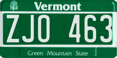VT license plate ZJO463