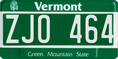 VT license plate ZJO464