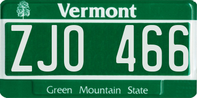 VT license plate ZJO466