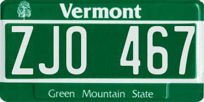 VT license plate ZJO467