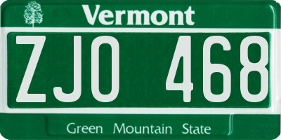 VT license plate ZJO468