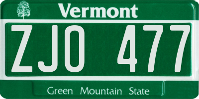 VT license plate ZJO477