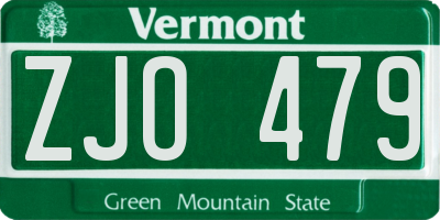 VT license plate ZJO479
