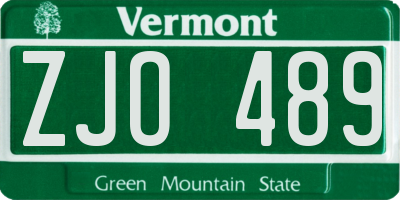 VT license plate ZJO489