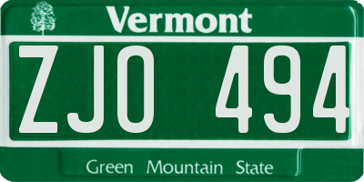 VT license plate ZJO494