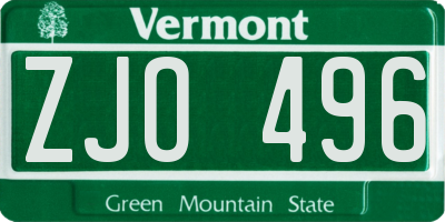 VT license plate ZJO496