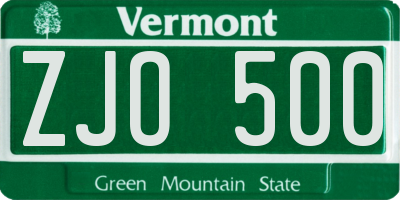 VT license plate ZJO500