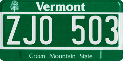 VT license plate ZJO503