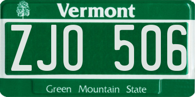 VT license plate ZJO506