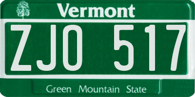 VT license plate ZJO517
