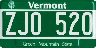 VT license plate ZJO520