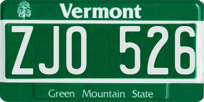 VT license plate ZJO526