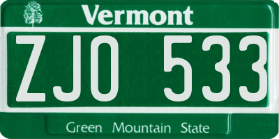VT license plate ZJO533