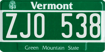 VT license plate ZJO538