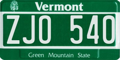 VT license plate ZJO540