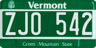 VT license plate ZJO542