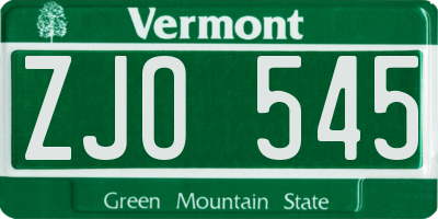 VT license plate ZJO545