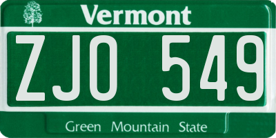 VT license plate ZJO549