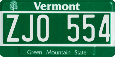 VT license plate ZJO554