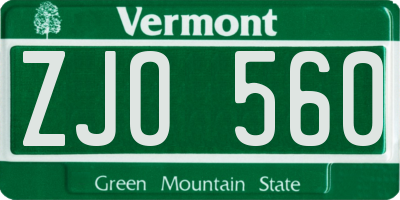 VT license plate ZJO560