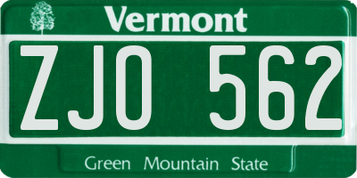 VT license plate ZJO562