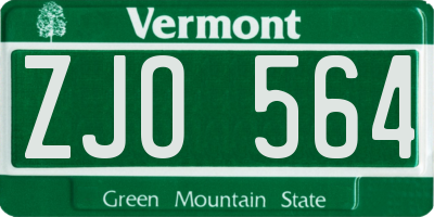 VT license plate ZJO564