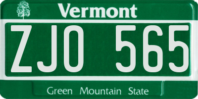 VT license plate ZJO565