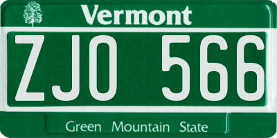 VT license plate ZJO566