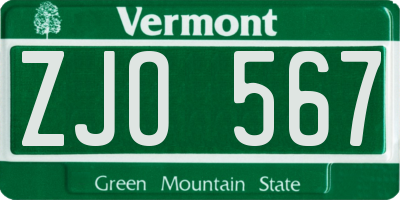 VT license plate ZJO567