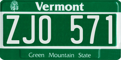 VT license plate ZJO571