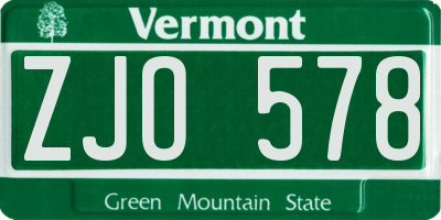 VT license plate ZJO578