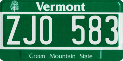 VT license plate ZJO583