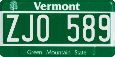 VT license plate ZJO589