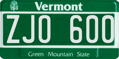 VT license plate ZJO600