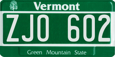 VT license plate ZJO602