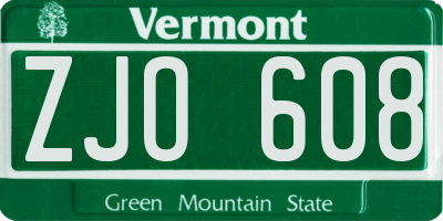 VT license plate ZJO608